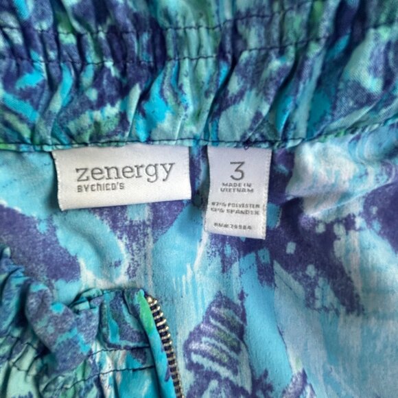 Zenergy By Chico's Womens Size 3 Blue Printed Lightweight Jacket Stretch Casual - Picture 3 of 8